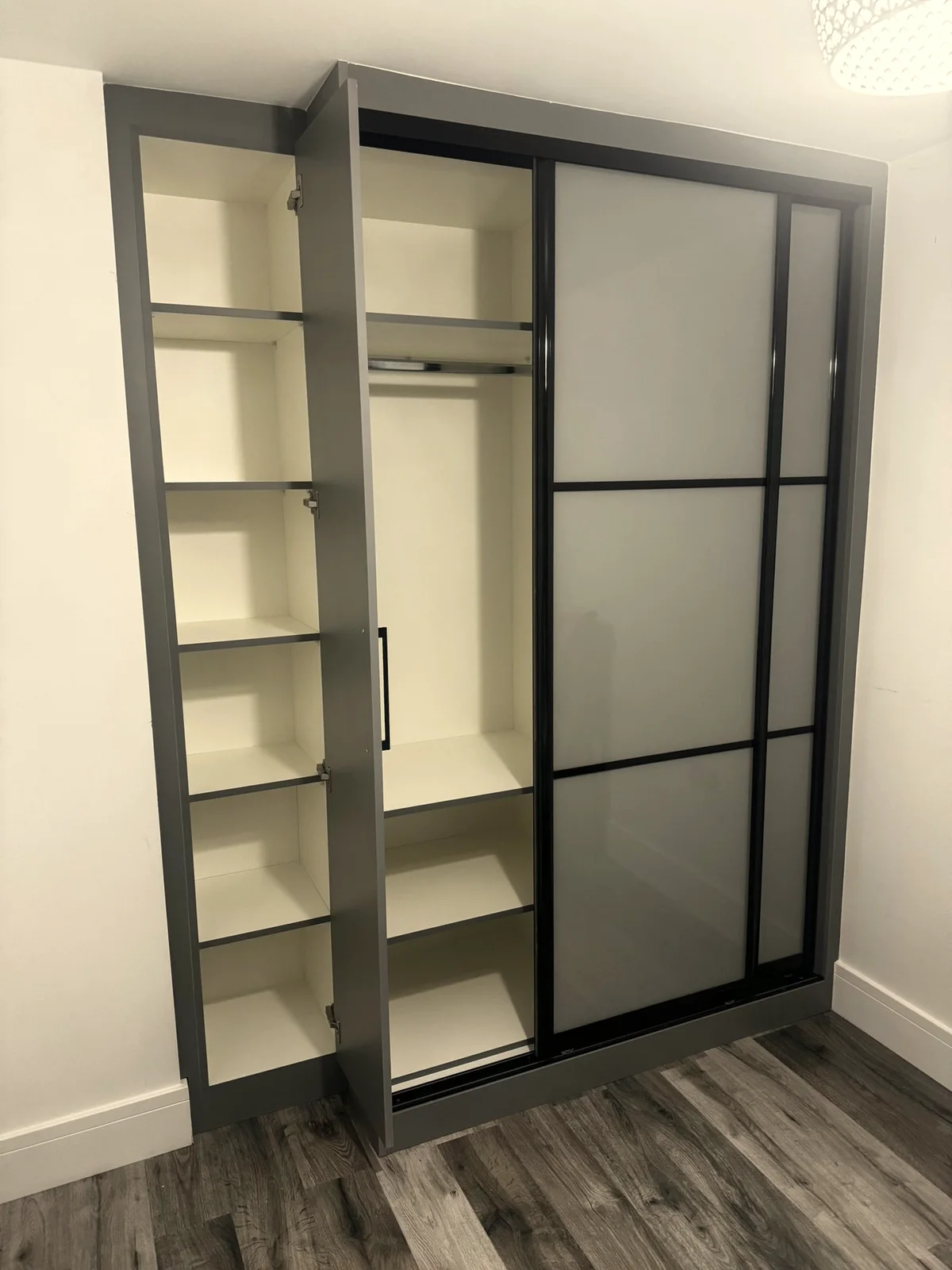 Modern Charcoal Frame Wardrobe with Glass Panels